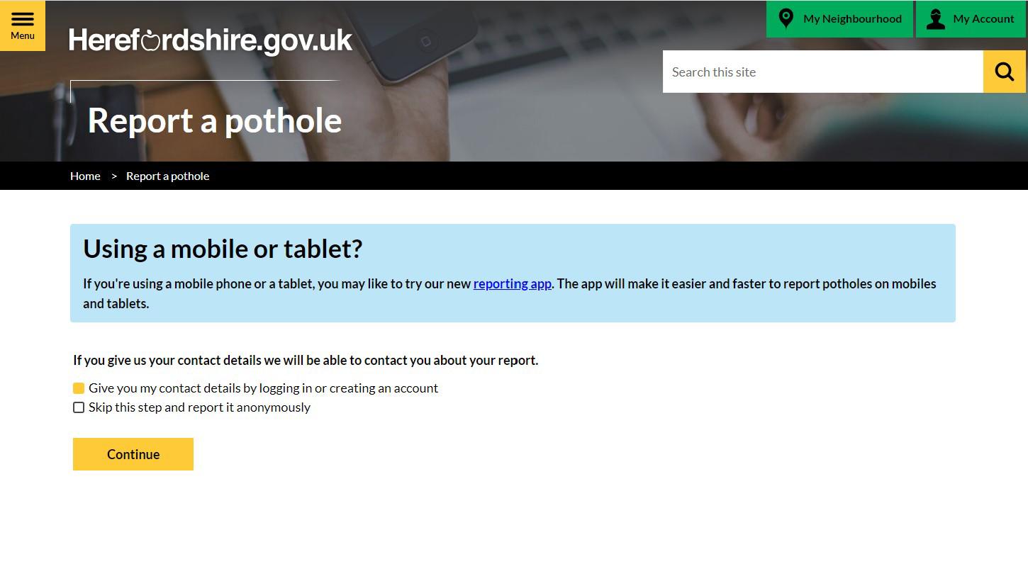 Report a Pothole